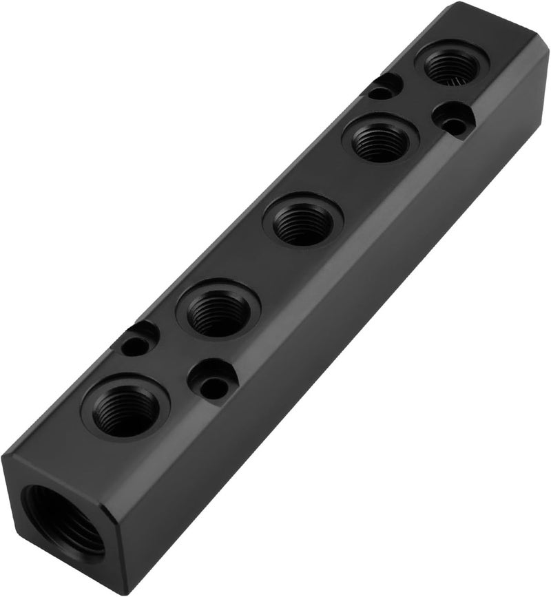 MARSTEK Air Manifold, 5 Way 7 Port Air Compressor Manifold, Air Hose Inline Manifold Block Splitter, Pneumatic Manifold Air Distribution Block, NPT 1/2 Inch Supply Port, NPT 1/4 Inch Output Port（black） - Image 1